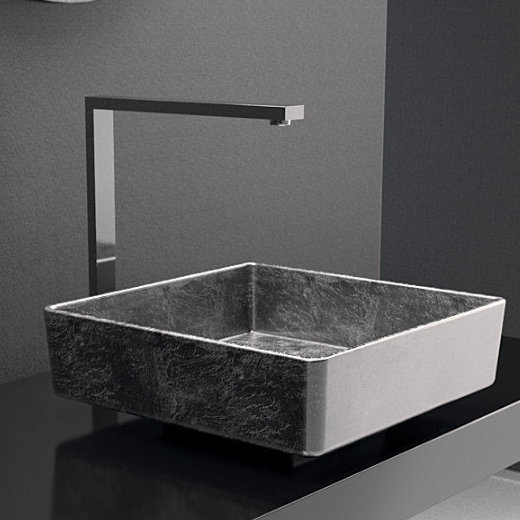 Maestro Bath 15.7'' Polymer Square Bathroom Sink, Silver Leaf