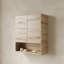Armoire de rangement murale de 26 po avec bord arrondi, portes à fermeture douce et tablette ouverte, organisateur flottant moderne pour la salle de bain, la buanderie ou la cuisine (chêne blanc / beige)-758910371