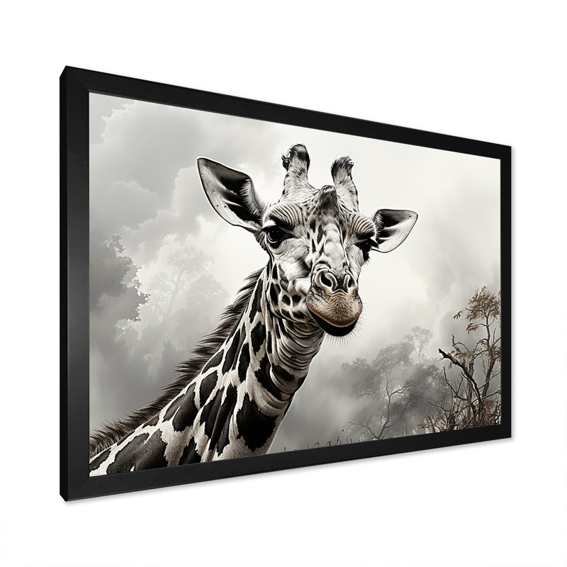 " Beige Giraffe Classic Elegance II ", 12" H x 20" W x 1" D, Black Single Picture Framed