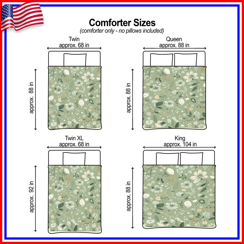 Green Floral Pattern Comforter, Twin