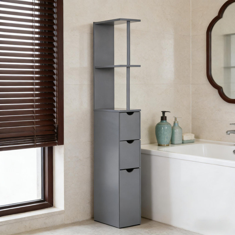 Storage Tower,Narrow Side Floor Organizer,Bathroom Storage Cabinet, Gray
