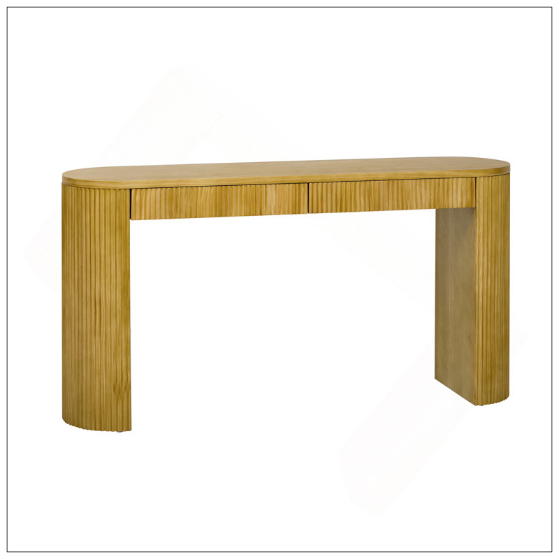 58.2" Entryway Table With Large Top And Dual Drawers,Console Table With Arched Sturdy Legs Stripe Design,Pine Veneer Sofa Table With Adjustable Feet For Living Room, Hallway,Foyer, Kitchen
