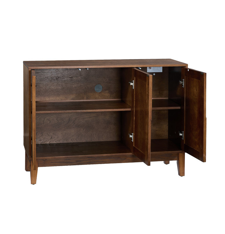 Buffet 44,3 po de style Mid-Century moderne avec rangement, buffet de style campagnard avec patchwork à rayures verticales et tablettes réglables, meuble télé pour le salon, la cuisine, l'entrée de la salle à manger, noyer