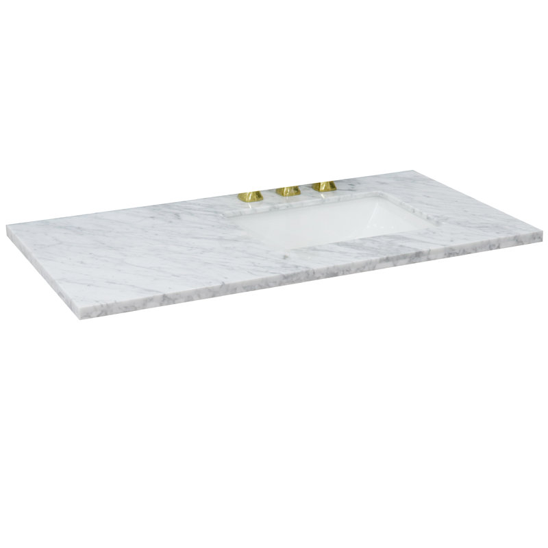 Plateau de meuble-lavabo simple 43 po avec lavabo, Marbre de Carrare blanc