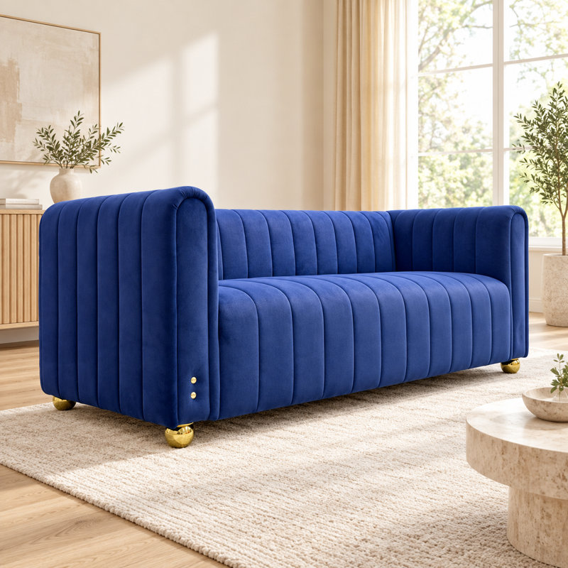 Roswitha 81.3'' Velvet Sofa, Blue