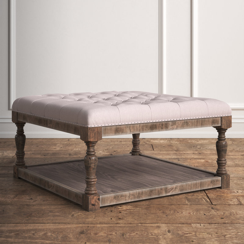 Hammonton Upholstered Ottoman, Light Gray/Natural