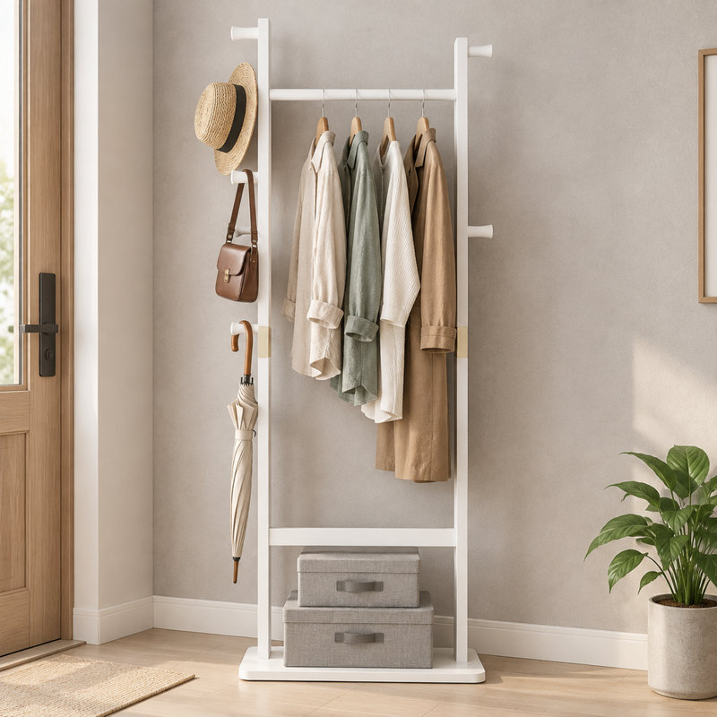Porte-manteau en bois massif, 60 x 28 x 180 cm, écologique, Blanc
