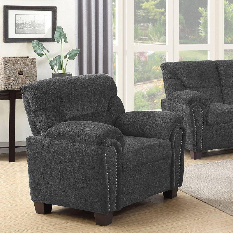 Clementine Transitional Brown Upholstered Armchair with Nailhead Trim