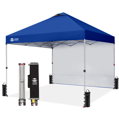 10 Ft. W x 10 Ft. D Steel Pop-Up Canopy Beach Tent with 1 Side Wall