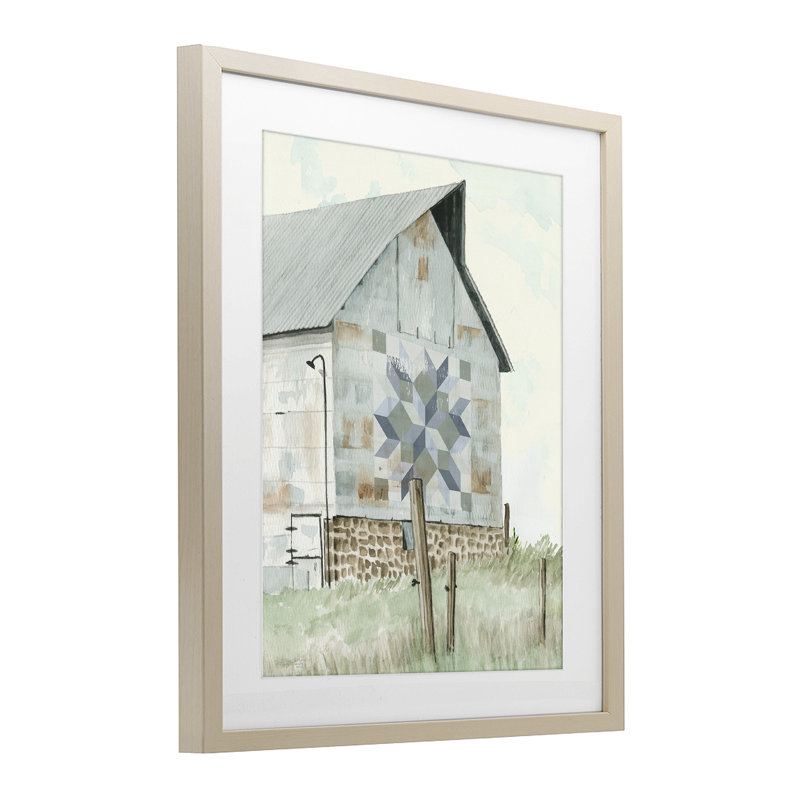 Courtepointe Pickel's Barn, reproduction sous verre, conception de Cindy Jacobs, Cadre de récolte en pin, H 16 po x l 13 po