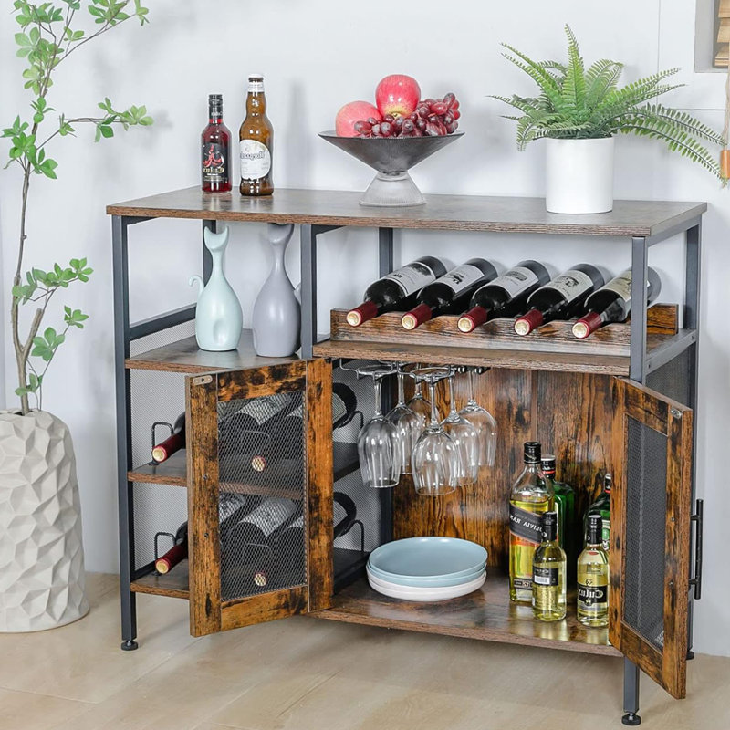 Sideboard and Buffet Cabinet with Mesh Door,Rustic Brown