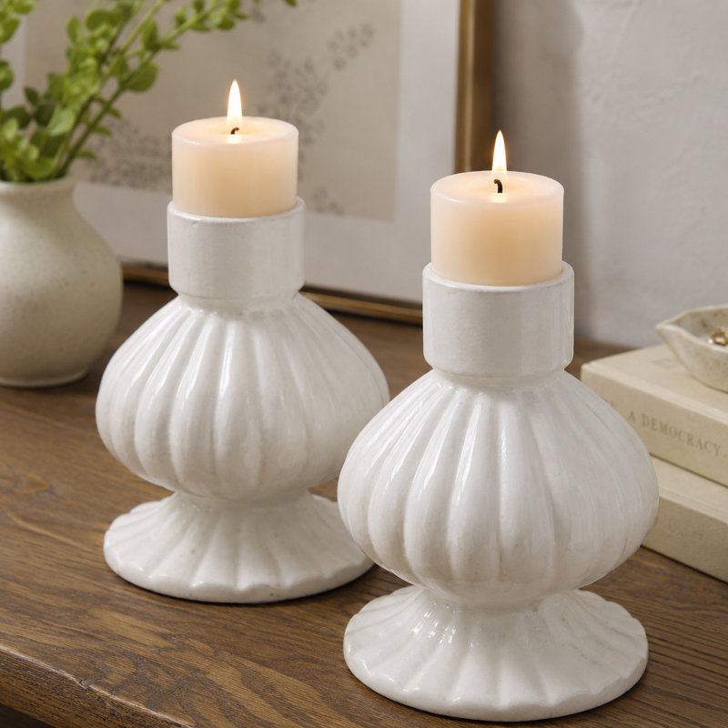 Ensemble de 2 chandeliers de table en aluminium blanc, Blanc