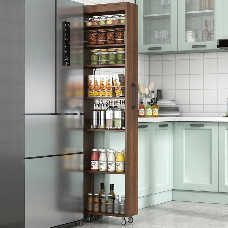 7-Tier Pantry Cabinet with Open Shelves & Wooden Frame