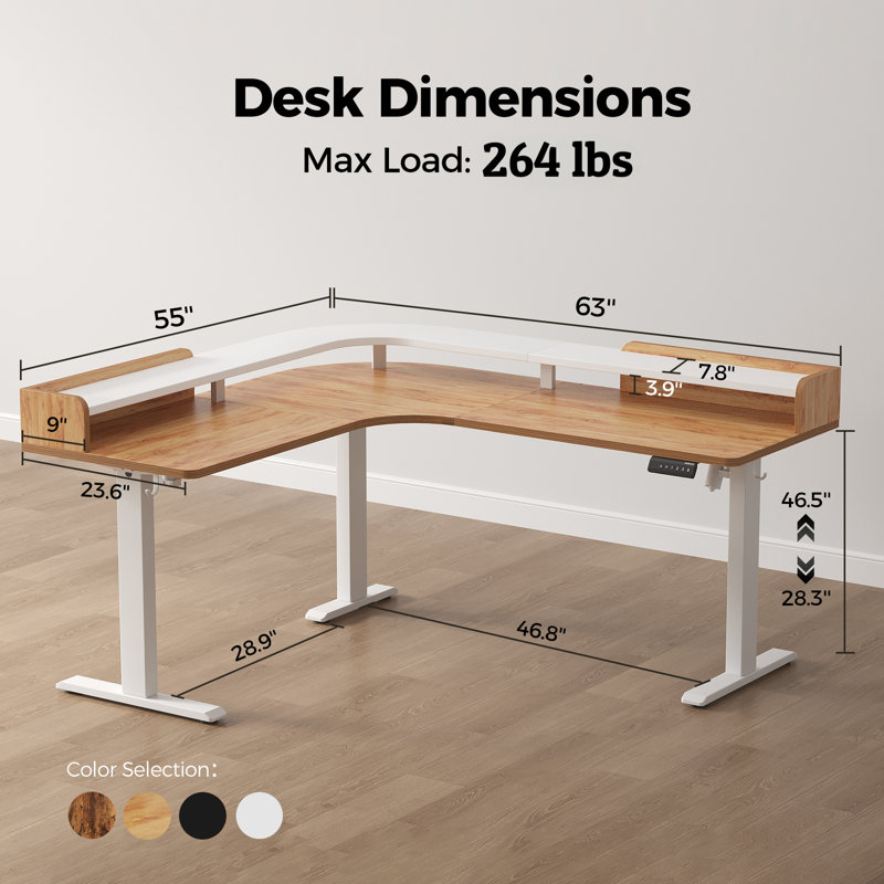 Bureau debout en L de 63 po pour ordinateur, bureau de coin électrique à hauteur réglable pour le bureau personnel, Naturel