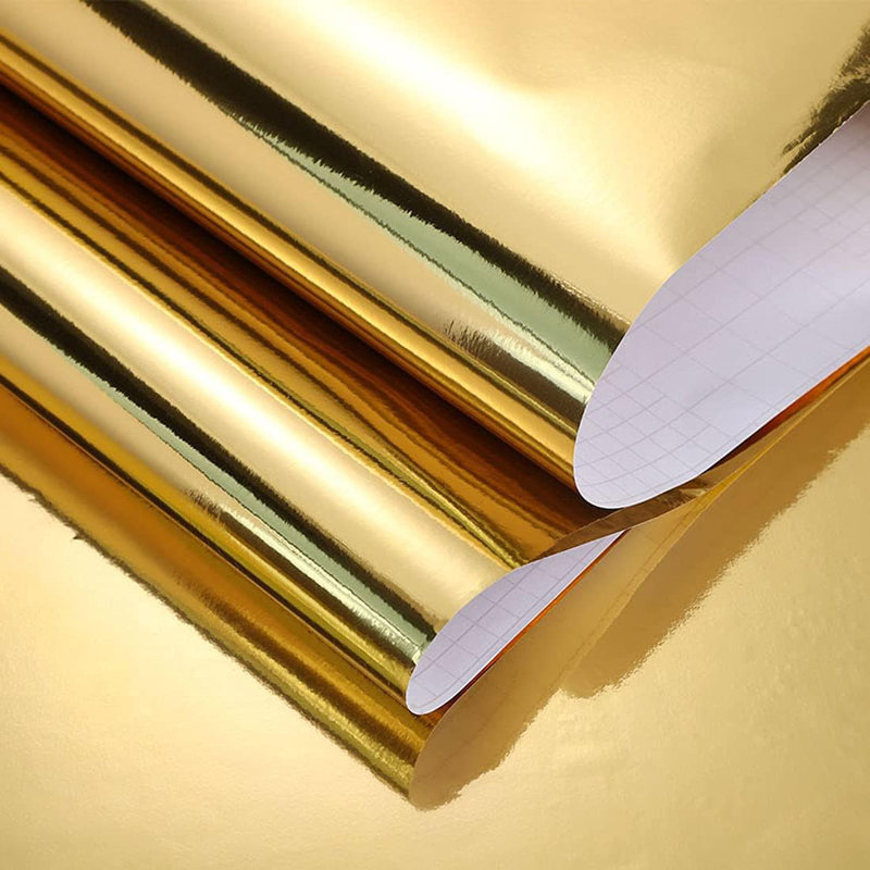 Papier auto-adhésif à miroir doré - Papier peint en vinyle d'aspect acier inoxydable pour les comptoirs de cuisine, les tablettes et les appareils électroménagers