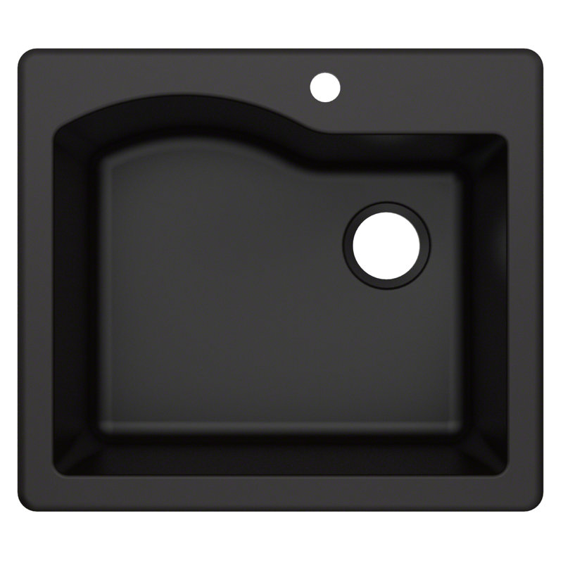 KRAUS Dual Mount Bowl Granite Kitchen Sink w/ Top Mount and Undermount Installation, 25" Single Bowl, Black