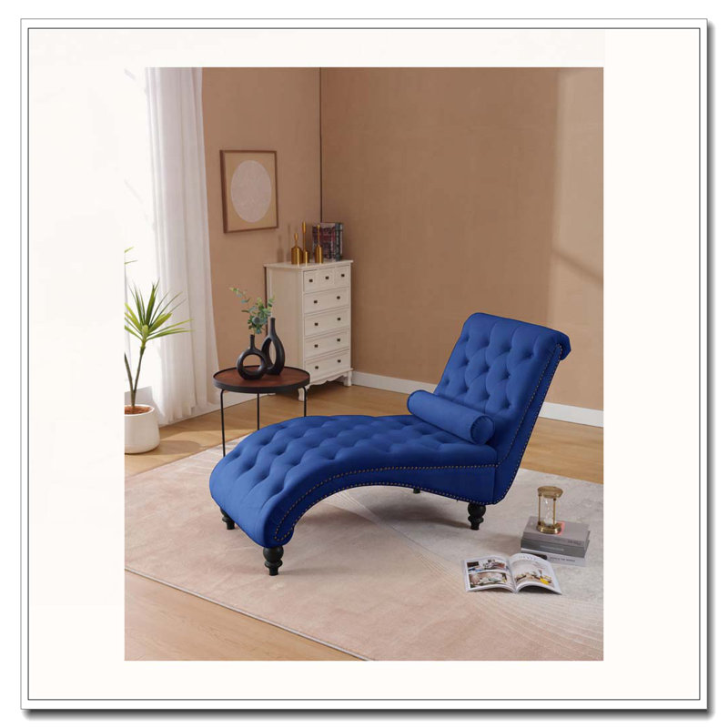 Velvet Recliner Chair with Button Tufting, Navy