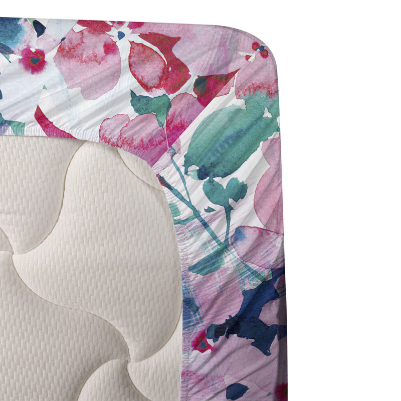 Ambesonne Watercolor Botany Sheet Set 4 Pcs Retro Boho Bloom, Pale Pink Hot Pink Quartz Floral