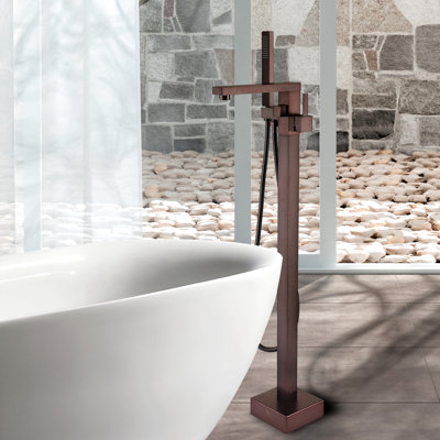 Robinet de baignoire autoportant en métal avec douche à main - Charmant métal bronze huilé, look élégant