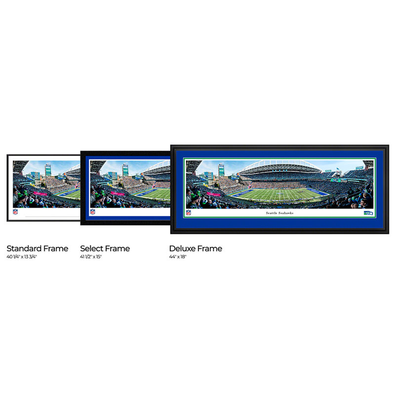 Seattle Seahawks sur papier, H 18 po x l 44 po x P 0,88 po, Cadre sélectionné avec passe-partout simple, Bleu