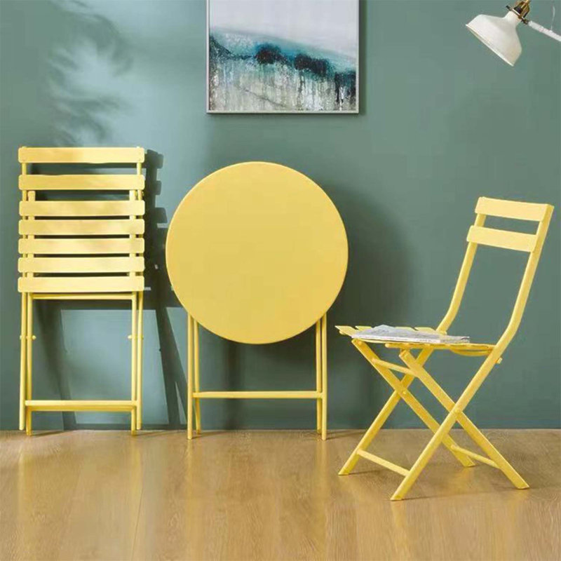 3 Piece Patio Bistro Set With Foldable Chairs And Table,  For Compact Outdoor Spaces And Easy Storage, Yellow