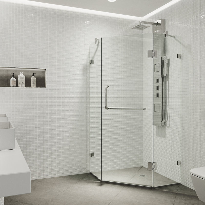 Piedmont 36" W x 36" D x 73" H Hinged Frameless Shower Enclosure with 3/8  Clear Glass, Chrome