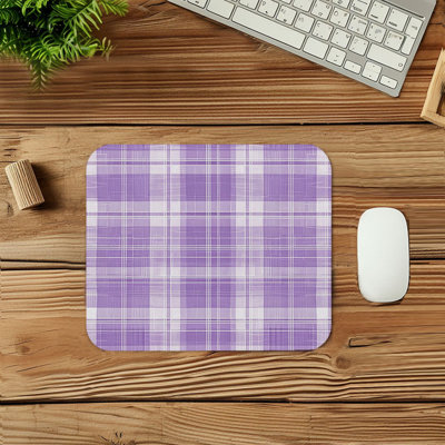 Purple Plaid Pattern IV Modern Gaming Cute Office Laptop Desk Pad Gift Mat Square Rectangle Non-Slip Mousepad