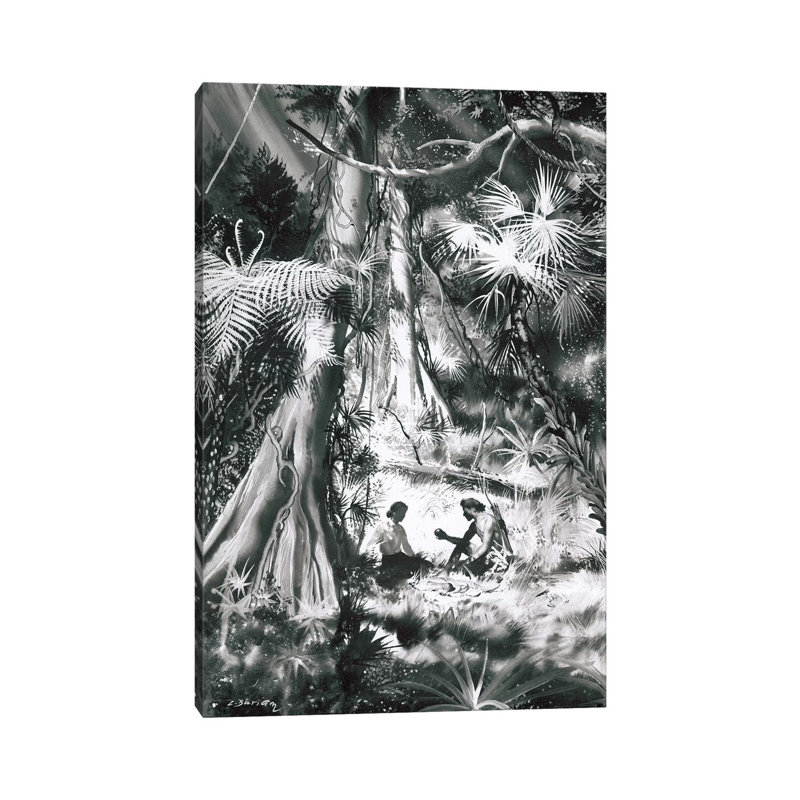 Tarzan des singes, chap. XX par Zdenek Burian - peinture sur toile tendue, H 18 po x l 12 po x 1,5 po