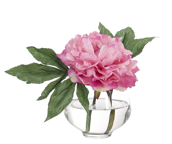 Real-Touch Peony, Pink, Glass Vase, 11wx7dx7h