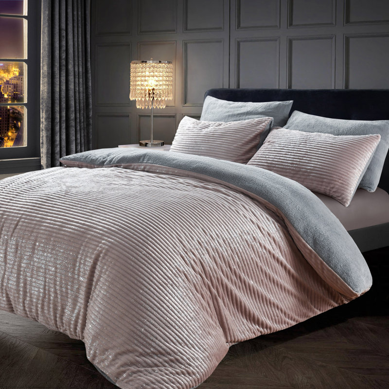 Velosso Glitter Cord With Teddy Soft Cosy Fleece Reverse Duvet Set, 200 x 200cm + 50 x 75cm Comforter