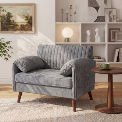  Oversized Accent Chair, 43.3" Modern Piping Single Armchair With 37.8" Seat, Quilting Backrest, Padded Arms, Wood Legs For Living Room