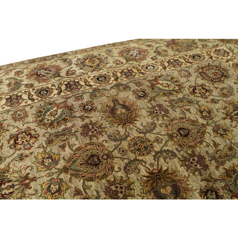 Tapis brun / ivoire / vert noué à la main