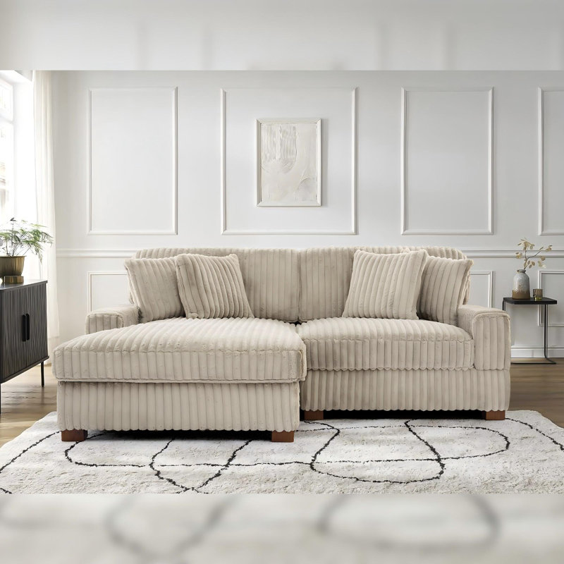 2 Seater Sectional, White Polyester/Foam Padding