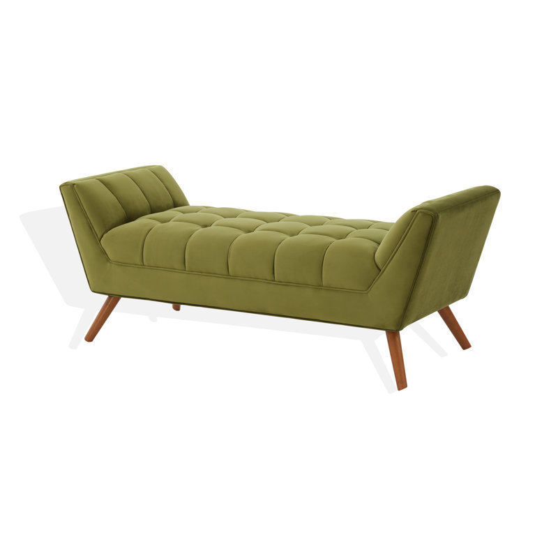 Banc rembourré Almina, Vert olive / velours brun foncé