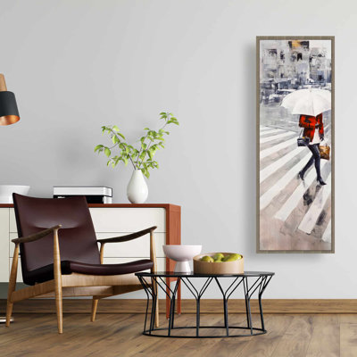 Woman Walking with Umbrella Framed Canvas | Modern Street Art