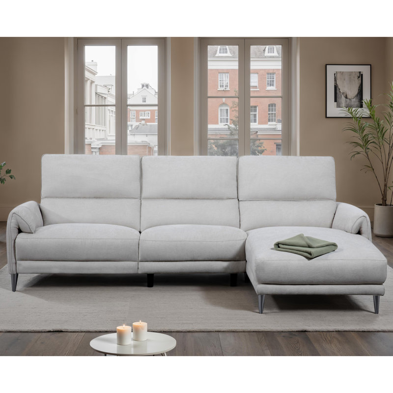 Canapé modulaire surdimensionné avec ports USB Baria, Chenille gris pâle, Orienté à droite