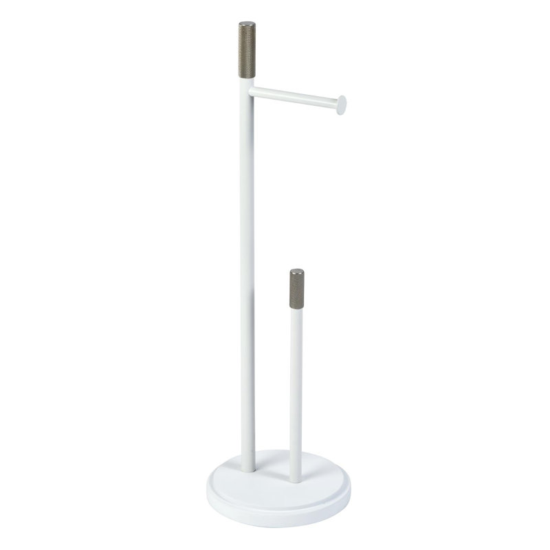 Chester Free Standing Toilet Paper Holder, Satin Nickel/Matte White