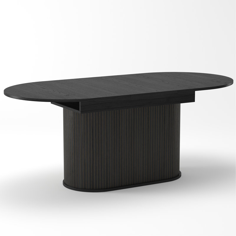 55.11"-70.86" Extendable Dining Table, With Striped Legs For Living Room & Kitchen(Black), 29.53" H x 35.43" W x 70.86" D