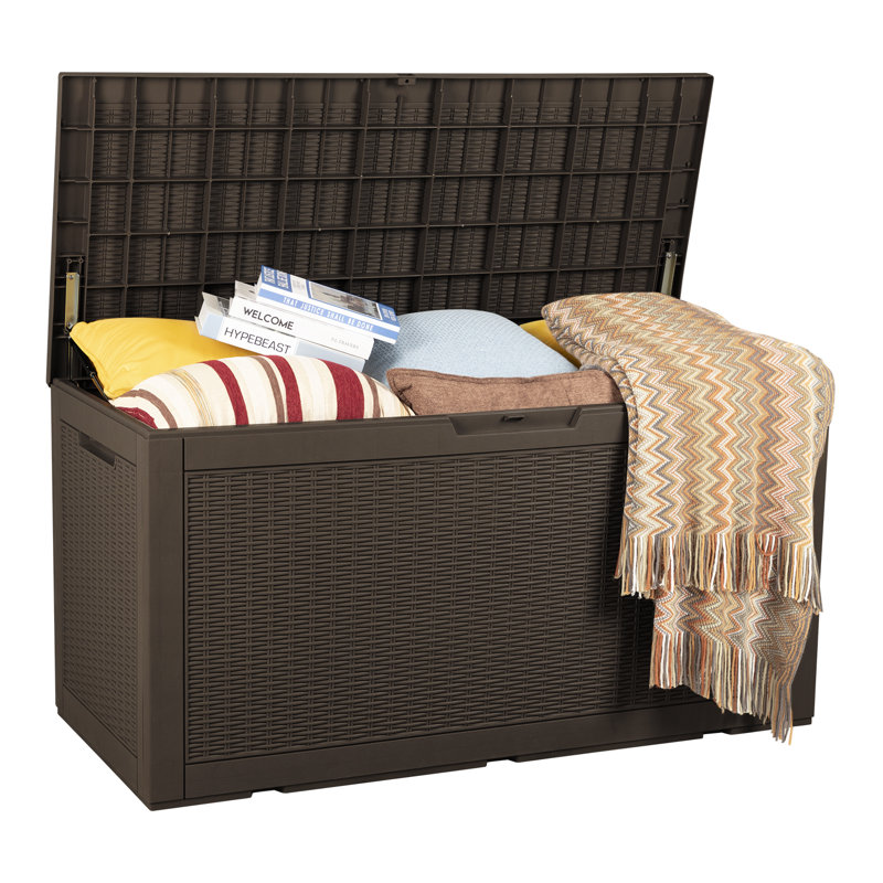 100 Gallon Water Resistant Plastic Deck Storage Container Box, Brown