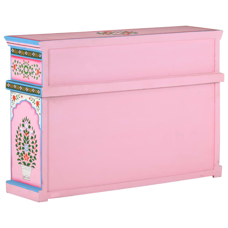 Sideboard Storage Cabinet for Dining Room Multicolor Solid Wood Mango, Pink/Green