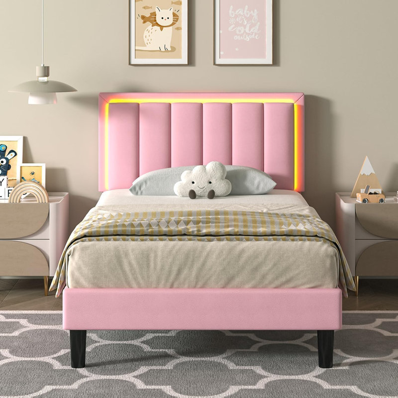Lit plateforme Breella, Lit simple, Rose