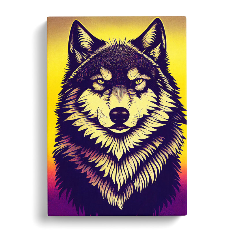 CAN-V0523-2923X Wolf Retro - Wrapped Canvas Print, 50cm H x 35cm W x 3cm D