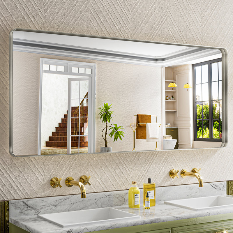 Miroir de salle de bain mural Llesenia, 72 po x 32 po, Argent argent, Rectangulaire