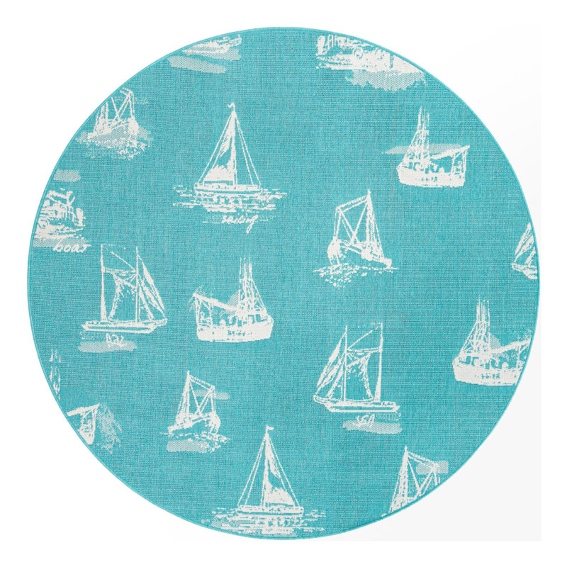 Indoor/Outdoor Coastal Area Rug, Round 7'1"
