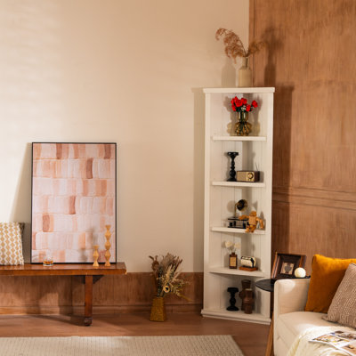 76.93'' Tall White Triangle Sided 5 Bookshelves For Multi-Scenario Usage In Home Bookshelf Of Two Offices, Bedrooms And Corners With Ample Storage