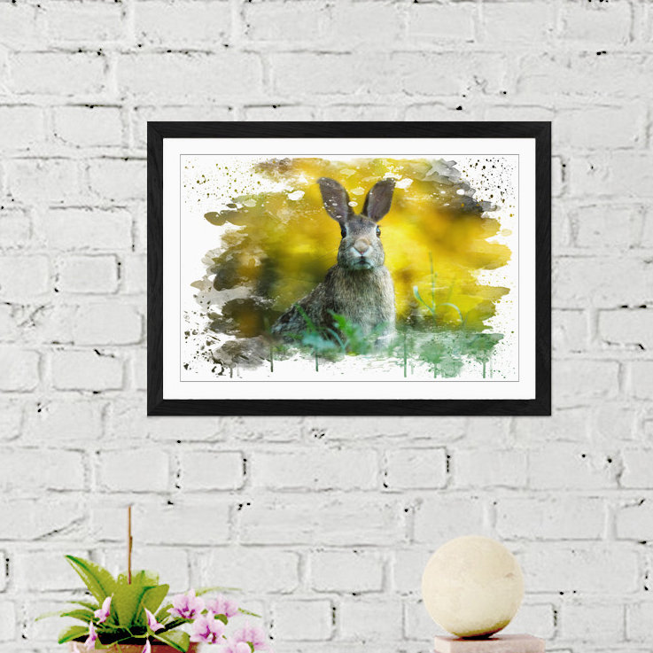 Rabbit Hare in a Meadow - Wall Art, 40cm H x 60cm W x 3cm D, Wrapped Canvas