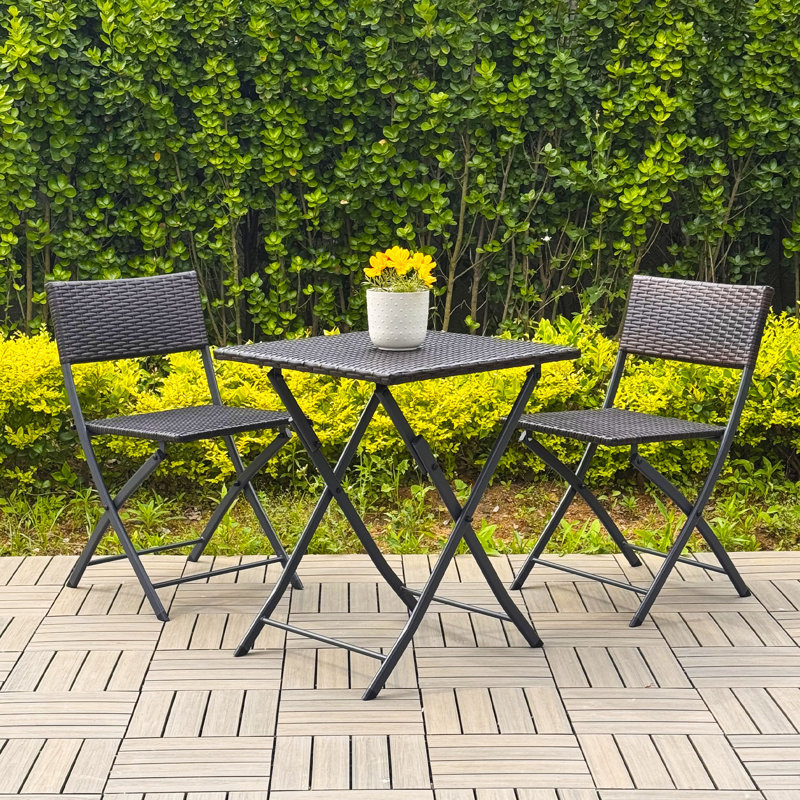 Teree 2 - Person Wicker Patio Dining Set with Square Table, Dark Brown Rattan