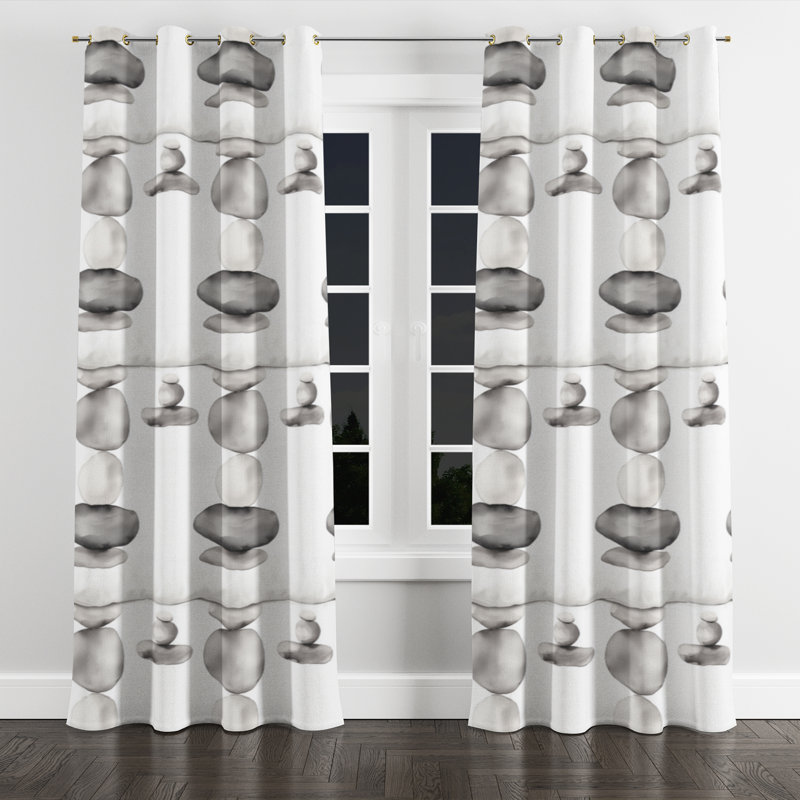 Rideaux Coastal pour chambre à coucher - Rideau à œillets gris Bonnitta - 1 panneau, Œillets dorés, L 52 po x L 84 po