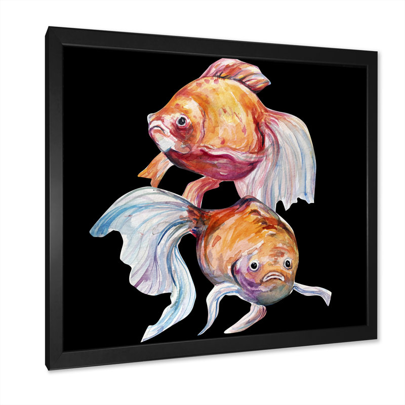 Aquarelle, art du poisson II - sur, Impression noire sur toile encadrée, H 16 po x l 16 po x P 1 po