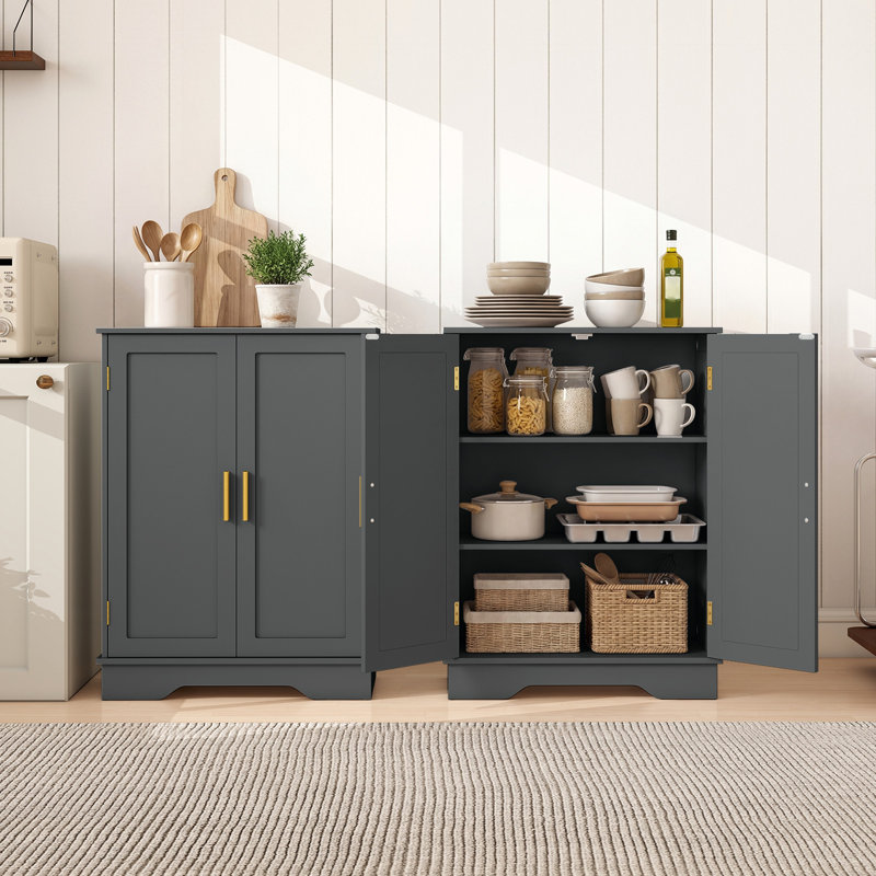Organisateur de rangement de plancher moderne avec tablettes réglables et 2 portes, Gris